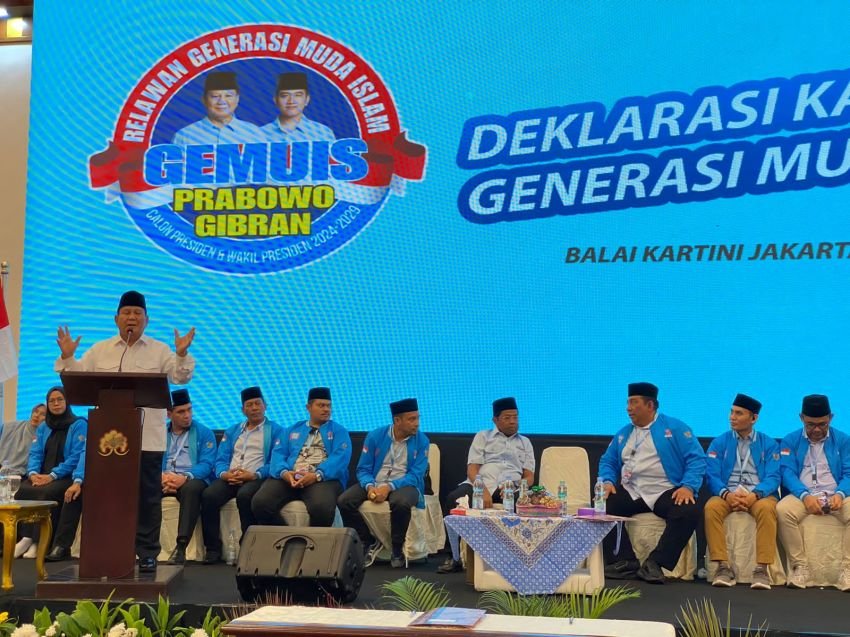 Prabowo Ajak Pemuda Islam Doa Bersama Untuk Palestina Diacara Deklarasi Relawan Kaukus Gemuis