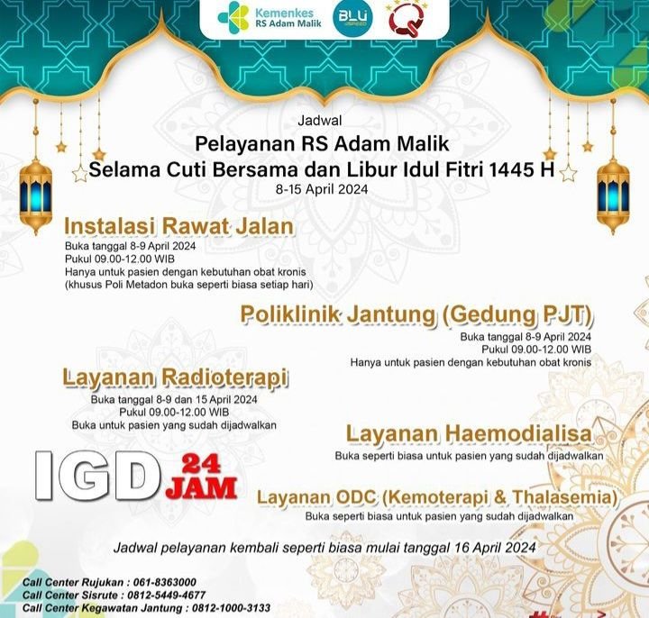 Libur dan Cuti Bersama Lebaran 2024, RS Adam Malik Tetap Layani Kesehatan Masyarakat