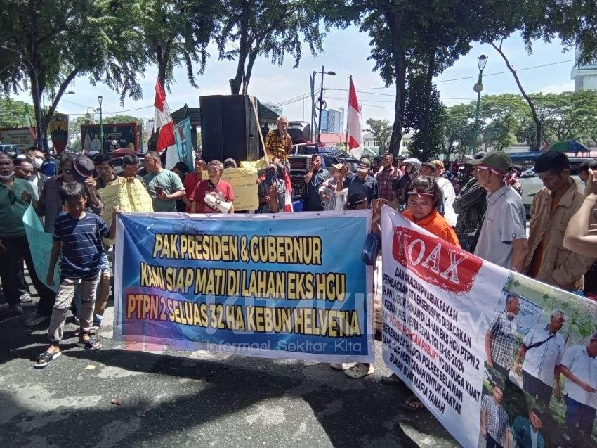 Sengketa Lahan Helvetia, Ratusan Massa HPPLKN "Serbu" Gedung Dewan Sumut