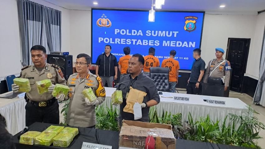 Polrestabes Medan Bekuk Tiga Tersangka Jaringan Peredaran 11 Kg Sabu