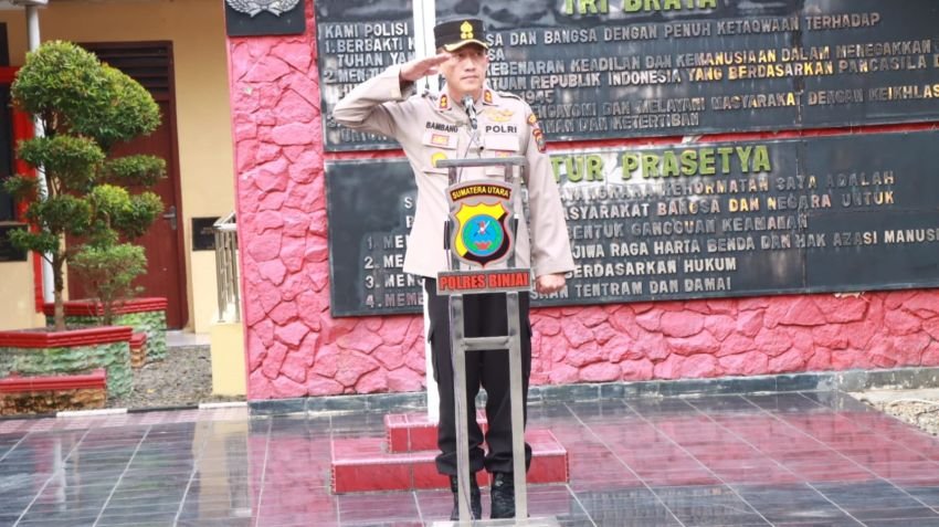 AKBP Bambang Utomo Pimpin Apel Perdana Sebagai Kapolres Binjai