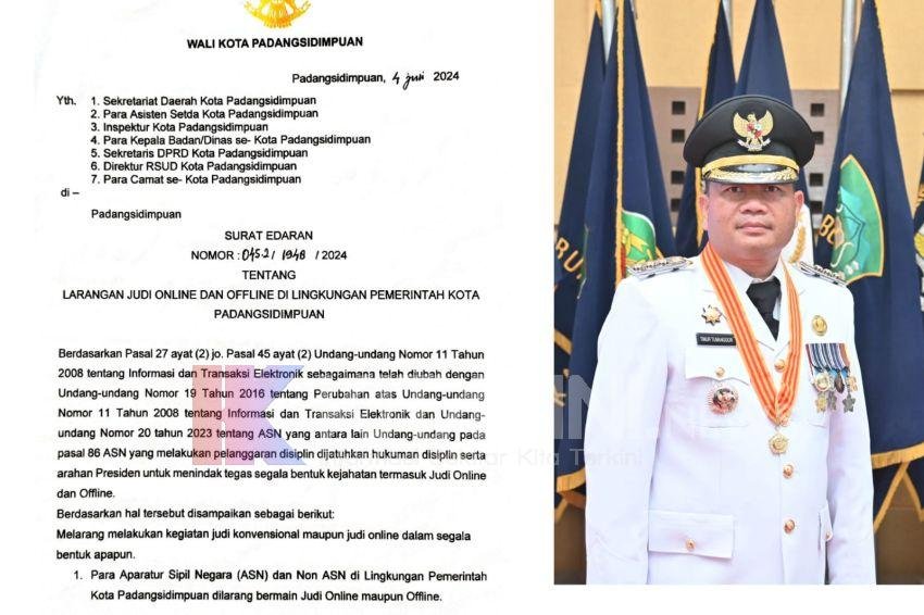 Pemko Padangsidimpuan Keluarkan Surat Edaran Larangan Judi ke Jajaran Pemko