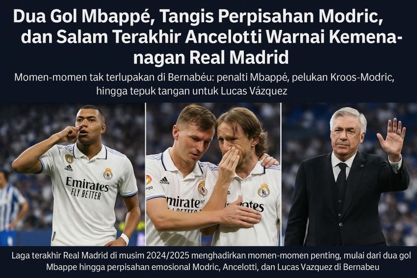 Dua Gol Mbapp&eacute;, Tangis Perpisahan Modric dan Salam Terakhir Ancelotti Warnai Kemenangan Real Madrid