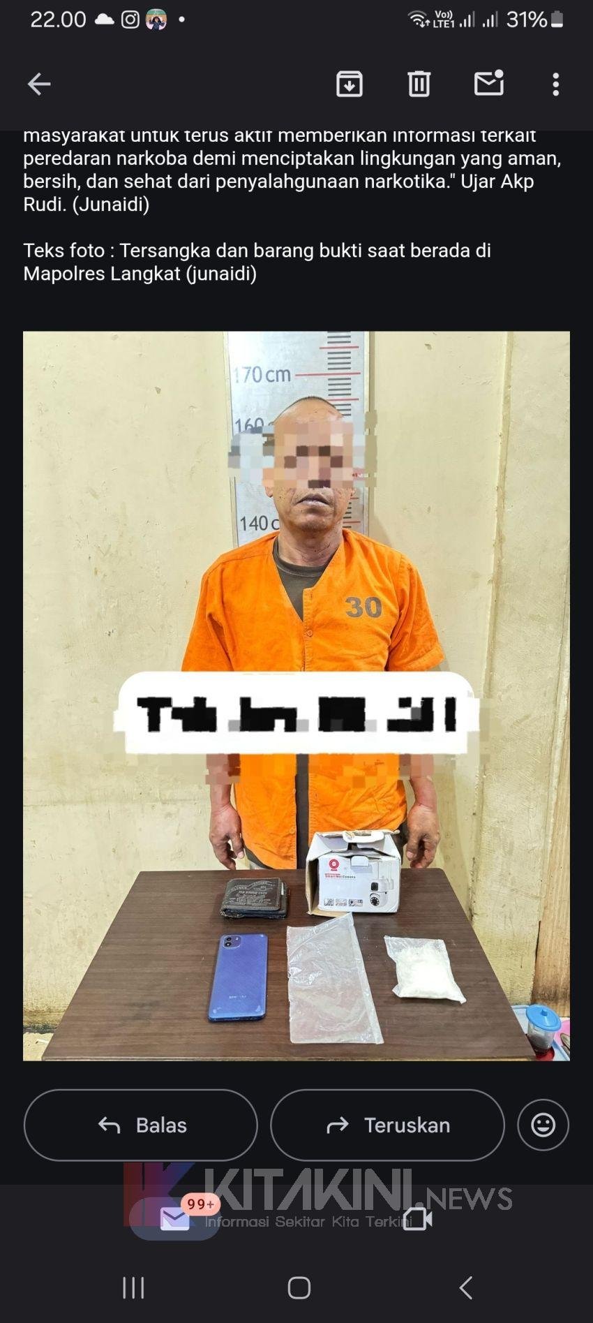 Miliki 55,70 Gram Sabu, Warga Babalan Ditangkap Polres Langkat