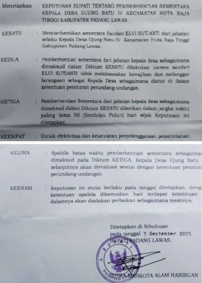 Bupati Palas Berhentikan Sementara Kades Ujung Batu IV