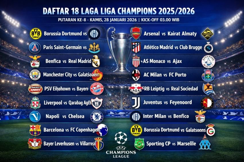 Liga Champions Memanas: 18 Laga Digelar Serentak di Putaran Ke-8