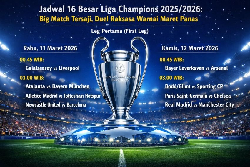 Jadwal 16 Besar Liga Champions 2025/2026: Big Match Tersaji, Duel Raksasa Warnai Maret Panas