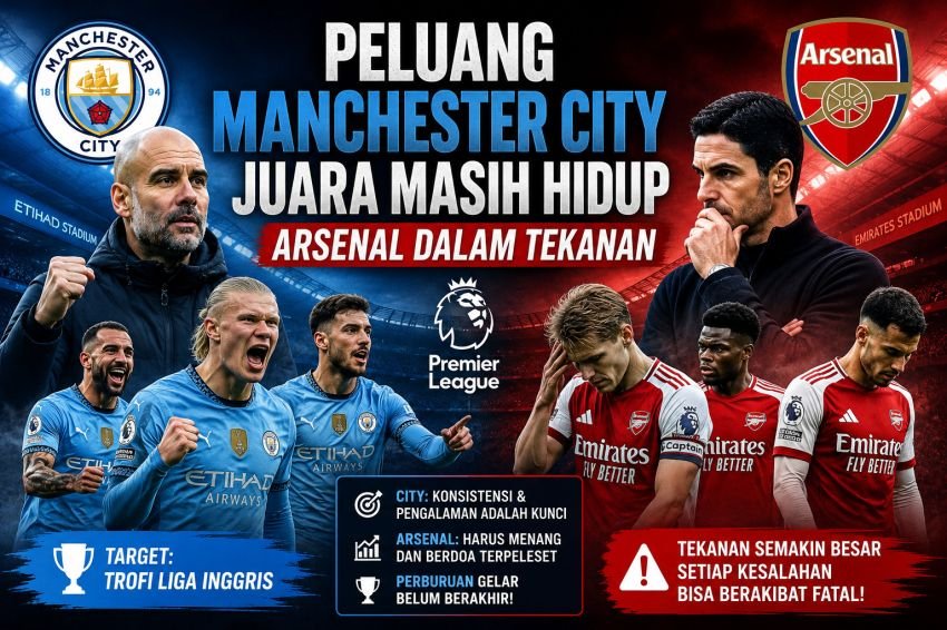 Peluang Manchester City Juara Masih Hidup, Arsenal dalam Tekanan