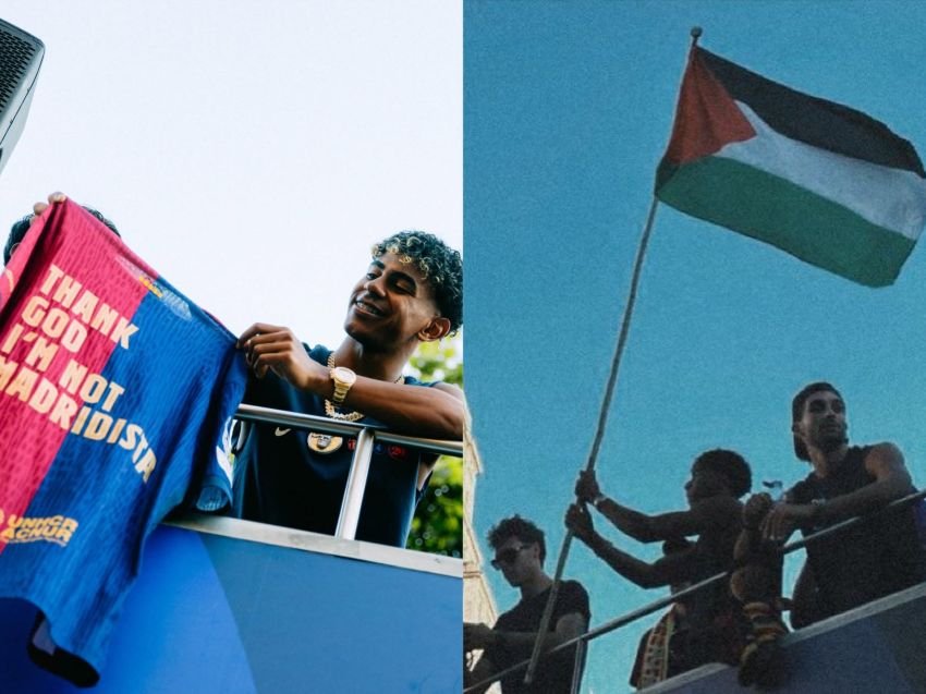 Lamine Yamal tak Takut Angkat Bendera Palestina Saat Pesta Juara Barcelona