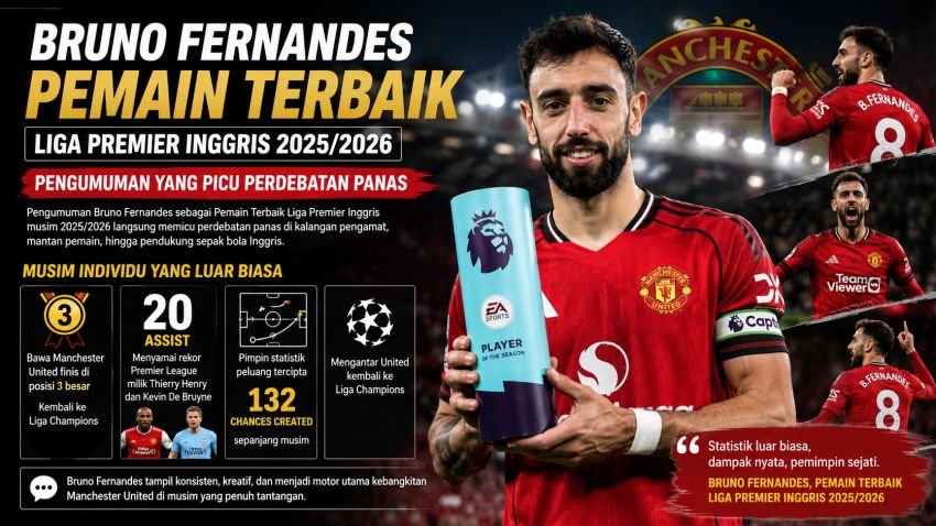 Bruno Fernandes Jadi Pemain Terbaik Liga Inggris 2025/2026, Fans Garis Keras Arsenal tak Terima