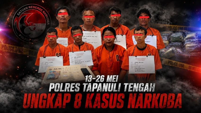 Polres Tapteng Ungkap Delapan Kasus Narkoba dan Tersangka dalam Dua Pekan