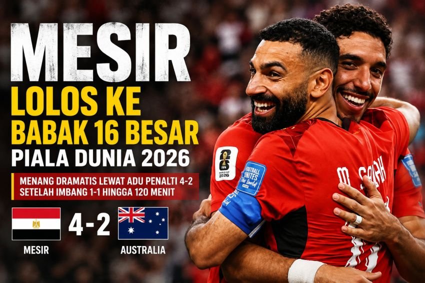 Mesir Singkirkan Australia Lewat Adu Penalti, Lolos ke Babak 16 Besar Jadi Sejarah Baru