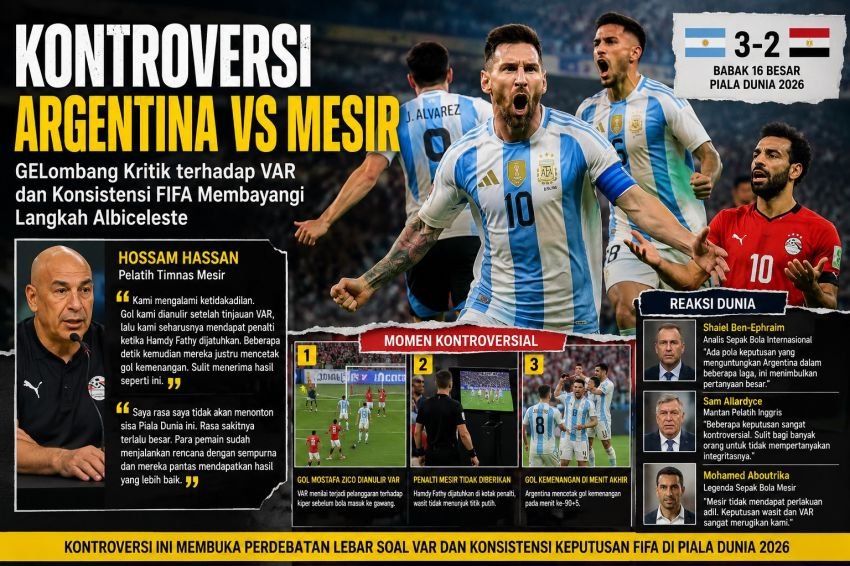 Kontroversi Laga Argentina vs Mesir Memanas, Keputusan VAR dan Polemik Balogun Kembali Menguji Kredibilitas FIFA