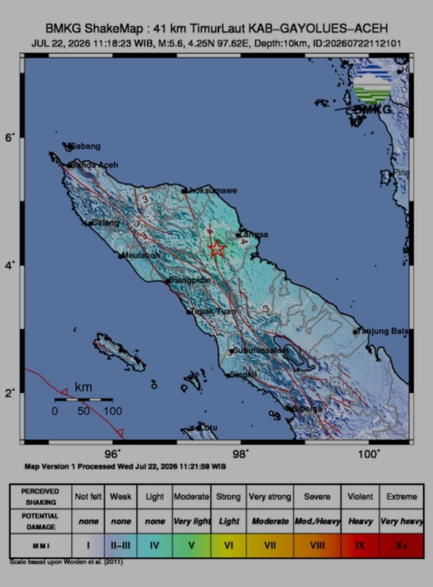 Gayolues, Aceh Diguncang Gempa Magnitudo, Getaran Terasa Sampai ke Medan