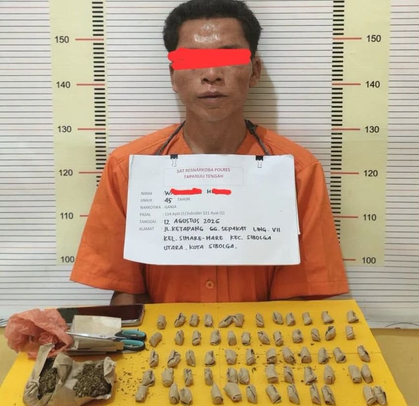 Polres Tapteng Tangkap Pengedar Ganja dan 100 Gram Barang Bukti di Sibolga Utara