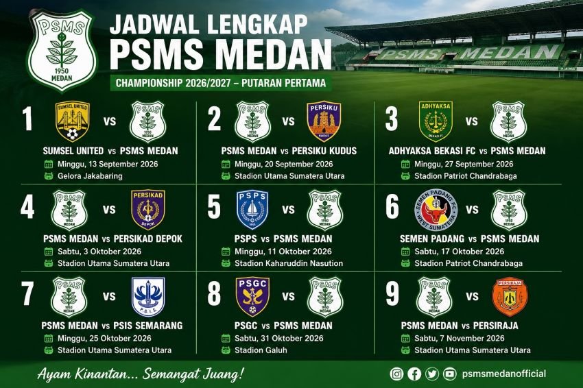 Derbi Sumatra Buka Jadwal PSMS Medan di Championship 2026/2027
