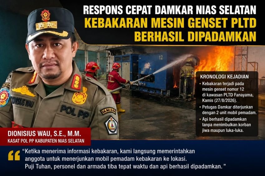 Genset Nomor 12 PLTD Nias Selatan Terbakar, Damkar Turunkan Dua Armada