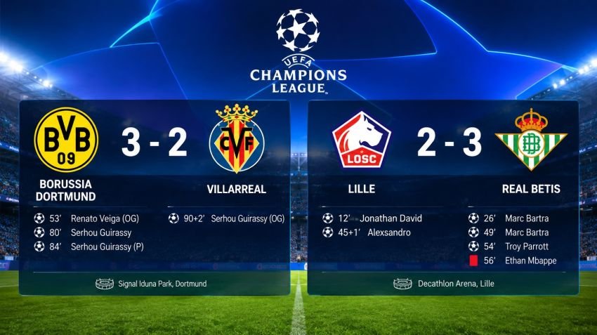 Dortmund dan Betis Menang Dramatis, Villarreal-Lille Tumbang