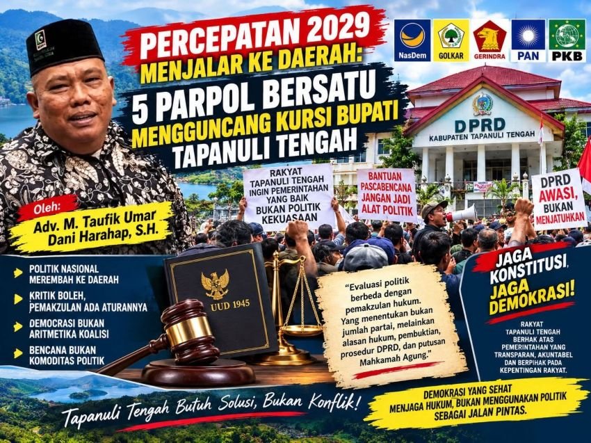 Percepatan 2029 Menjalar ke Daerah, Lima Parpol Sempat Guncang Kursi Bupati Tapanuli Tengah