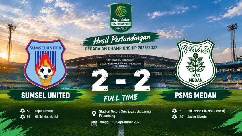 PSMS Medan Berbagi Poin Kontra Sumsel United, Unggul Dua Gol Berakhir Imbang 2-2