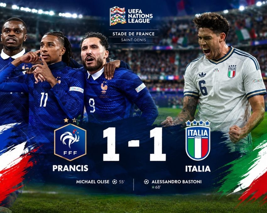 Prancis Ditahan Italia 1-1, Zidane Gagal Pertahankan Rekor Sempurna di UEFA Nations League